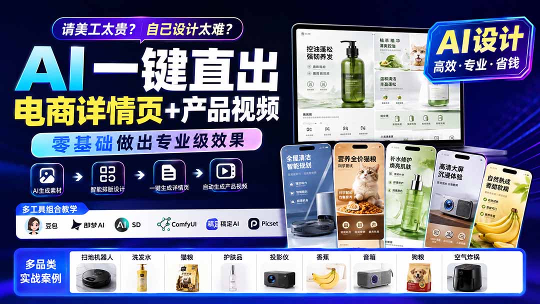请美工太贵?自己设计太难?AI一键直出电商详情页+产品视频,零基础做出专业级效果 (更新0820-星阳网创