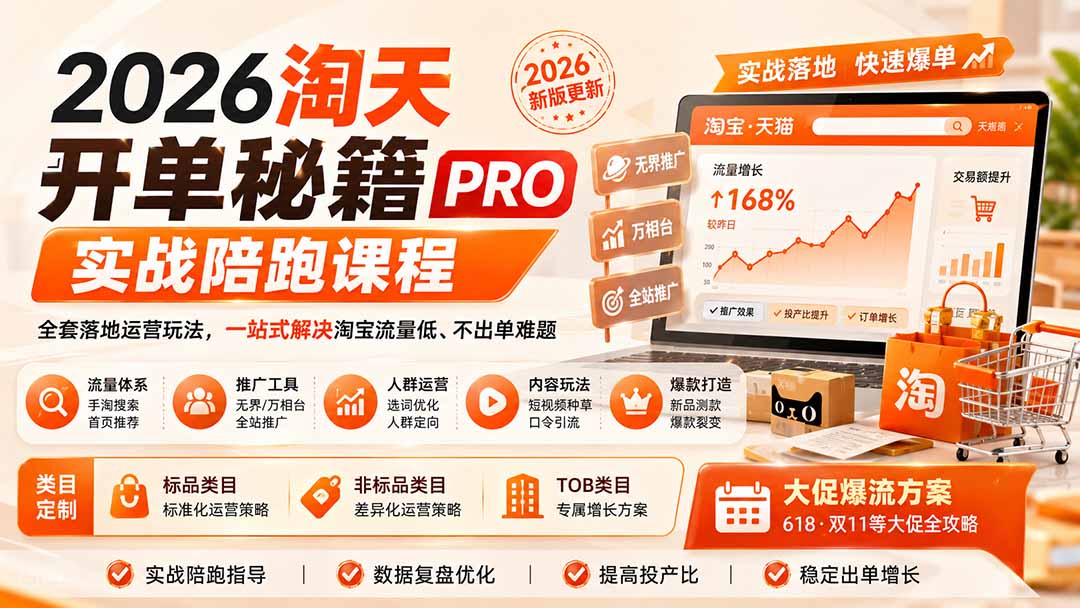 2026淘天开单秘籍PRO实战陪跑课程:全套落地运营玩法,一站式解决淘宝流量低、不出单难题(更新260823-星阳网创