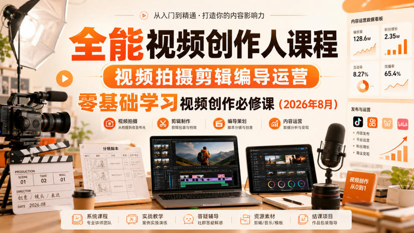 全能视频创作人课程，视频拍摄剪辑编导运营，零基础学习视频创作必修课(2026年8月)-星阳网创