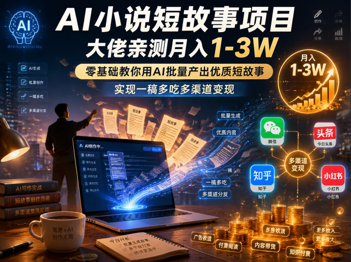 AI小说短故事项目，大佬亲测月入1-3W，零基础教你用AI批量产出优质短故事，实现一稿多吃多渠道变现(更新0824)-星阳网创