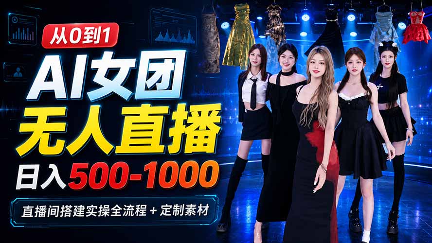 AI 女团无人直播,躺入500-1000每天,直播间搭建实操全流程+定制素材-星阳网创