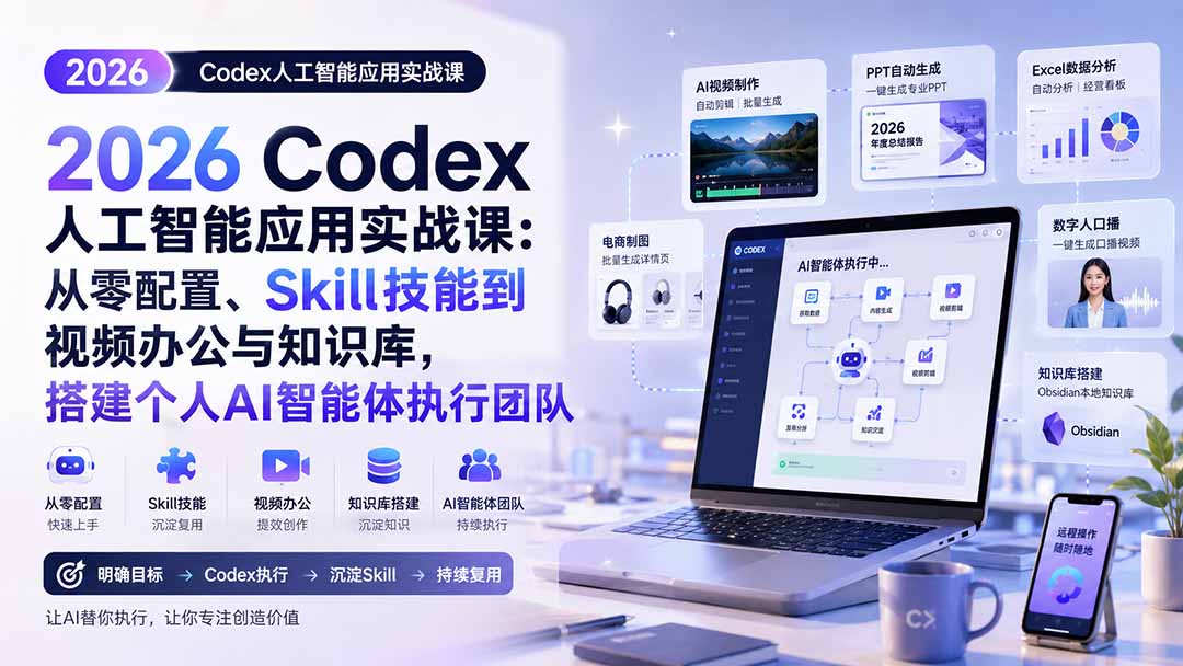 2026 Codex人工智能应用实战课:从零配置、Skill技能到视频办公与知识库,搭建个人AI智能体执行团队-星阳网创