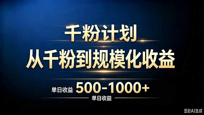 抖音千粉账号计划，从千粉到规模化收益 500-1000+单日收益-星阳网创