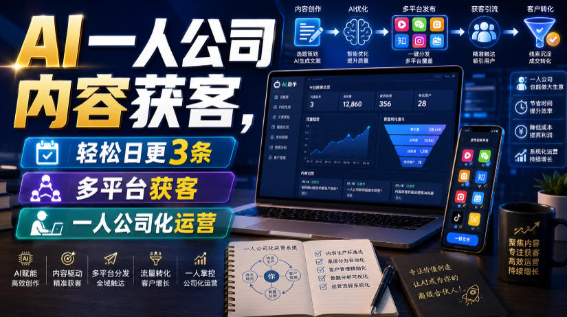 AI一人公司内容获客,轻松日更3条,多平台获客,一人公司化运营(更新0827)-星阳网创
