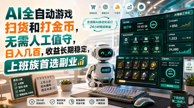 AI全自动游戏皮肤扫货和打金币,日入几百,内部方法大揭秘,0门槛!-星阳网创