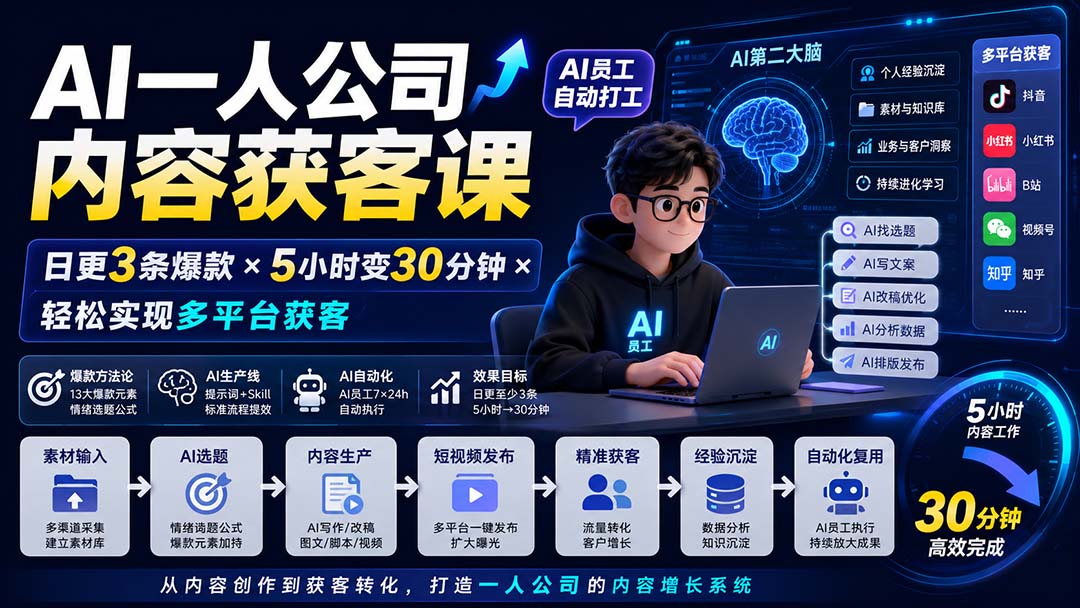 AI一人公司内容获客课-更新8月:日更3条爆款×5小时变30分钟×AI员工自动打工,轻松实现多平台获客-星阳网创