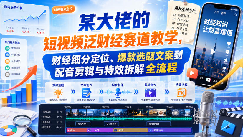 某大佬的短视频泛财经赛道教学,财经细分定位、爆款选题文案到配音剪辑与特效拆解全流程-星阳网创