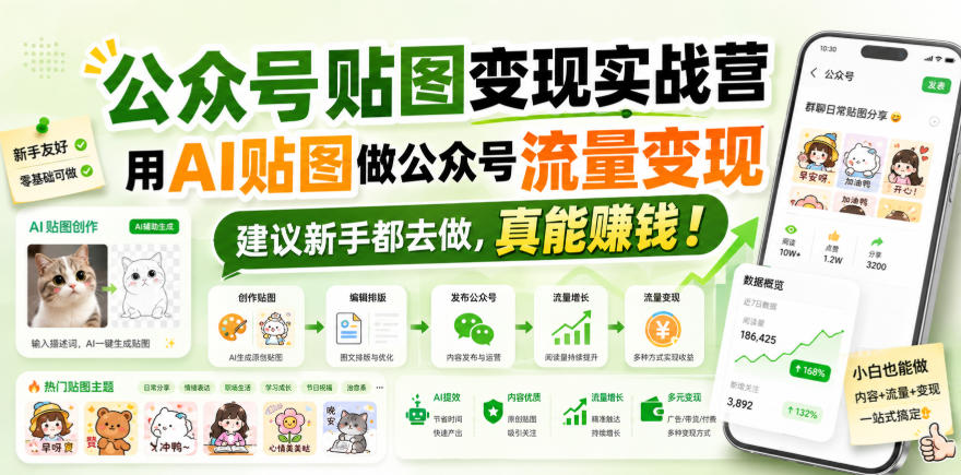 公众号贴图变现实战营，用AI贴图做公众号流量变现，建议新手都去做，真能賺钱！-星阳网创