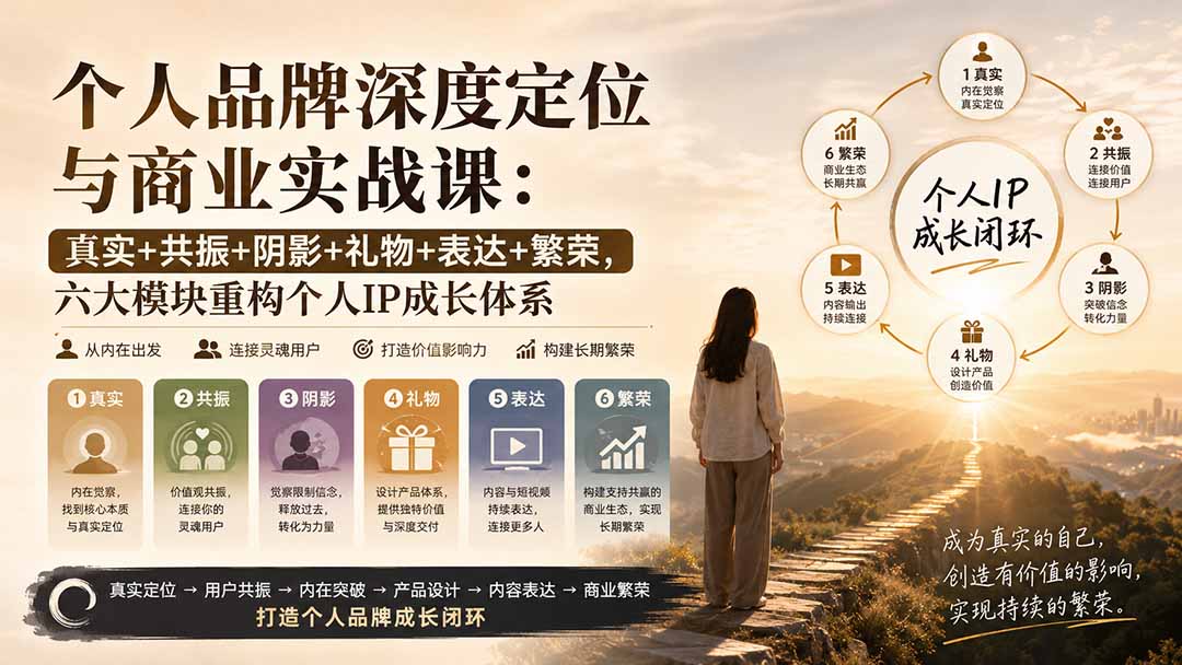 个人品牌深度定位与商业实战课：真实+共振+阴影+礼物+表达+繁荣，六大模块重构个人IP成长体系-星阳网创