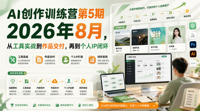AI创作训练营第5期2026年8月,从工具实战到作品交付,再到个人IP闭环-星阳网创