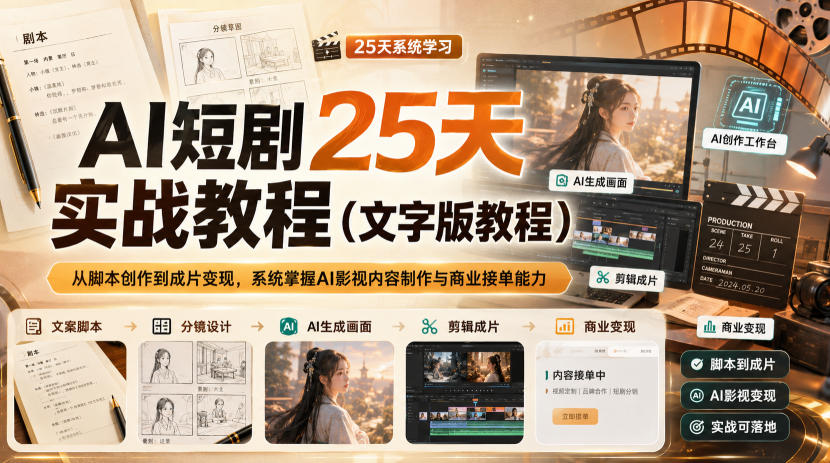 AI短剧25天实战教程(文字版教程),从脚本创作到成片变现,系统掌握AI影视内容制作与商业接单能力-星阳网创