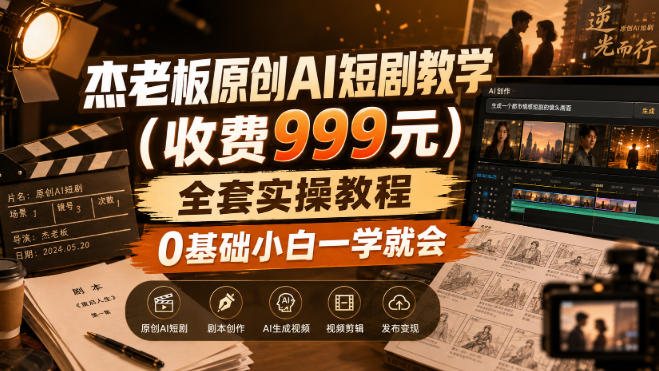 杰老板原创AI短剧教学(收费999元),全套实操教程,0基础小白一学就会,非搬运技术-星阳网创