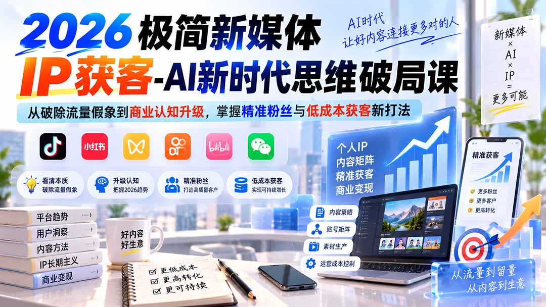 2026极简新媒体IP获客-AI新时代思维破局课:从破除流量假象到商业认知升级,掌握精准粉丝与低成本获客新打法-星阳网创