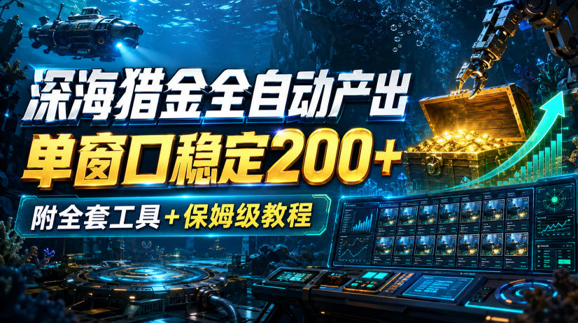 深海猎金全自动产出,单窗口稳定200+,附全套工具+保姆级教程【揭秘】-星阳网创