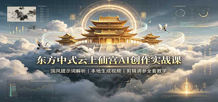 东方中式云上仙宫AI创作实战课：国风提示词解析，本地生成视频，剪辑调参全套教学-星阳网创