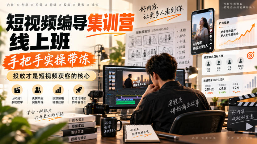 短视频编导集训营线上班，手把手实操带冻，投放才是短视频获客的核心-星阳网创