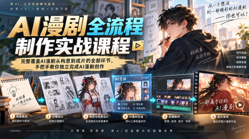 AI漫剧全流程制作实战课程,完整覆盖AI漫剧从构思到成片的全部环节,手把手教你独立完成AI漫剧创作-星阳网创