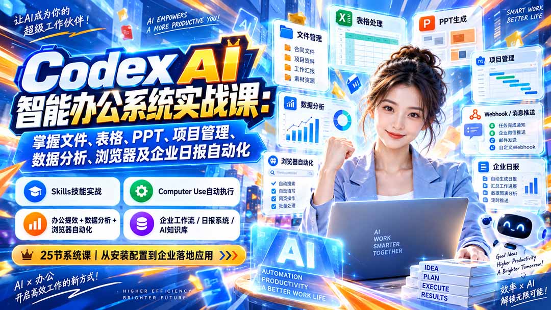 Codex AI智能办公系统实战课:掌握文件、表格、PPT、项目管理、数据分析、浏览器及企业日报自动化-星阳网创