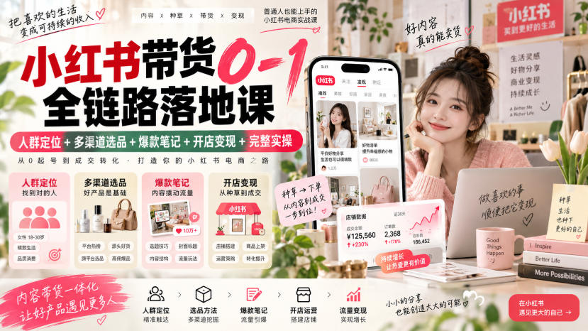 小红书带货0-1全链路落地课|人群定位+多渠道选品+爆款笔记+开店变现完整实操-星阳网创