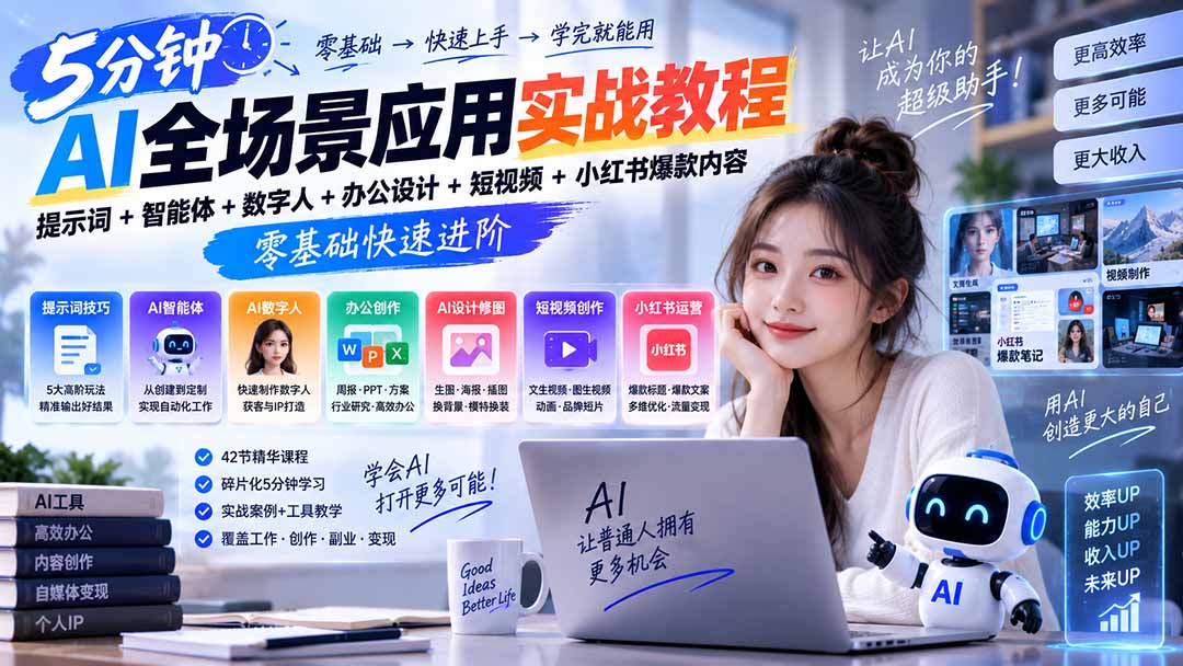 AI全场景应用实战教程|提示词+智能体+数字人+办公设计+短视频+小红书爆款内容,零基础快速进阶-星阳网创