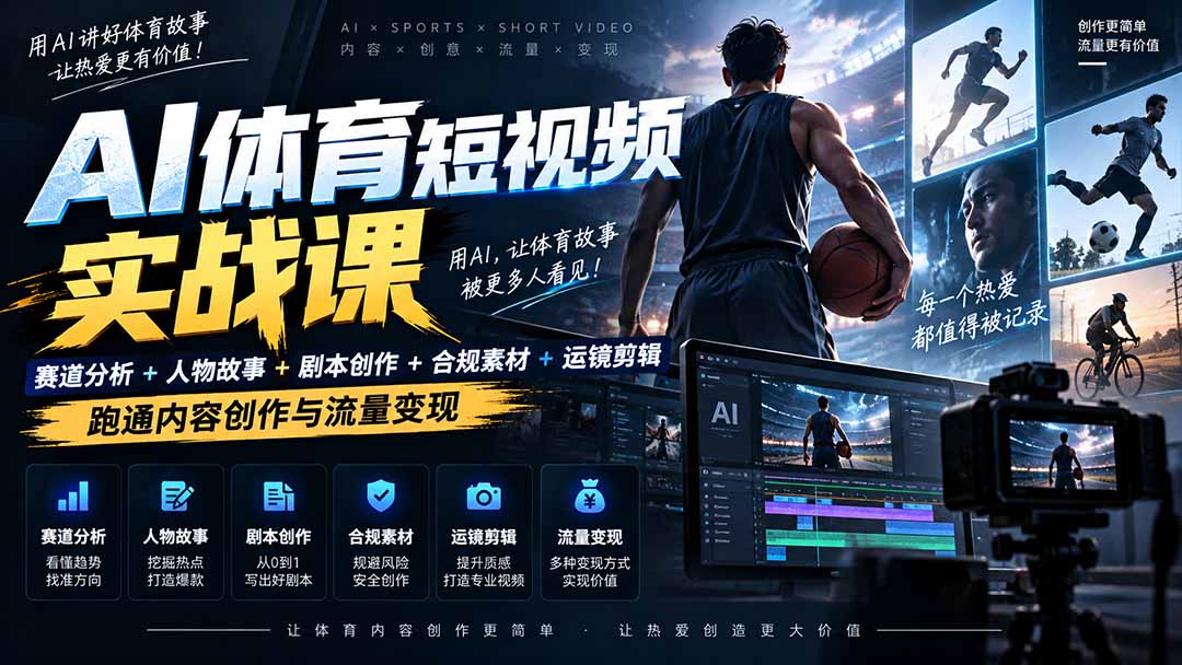 AI体育短视频赛道顶级玩法|赛道分析+人物故事+剧本创作+版权处理+运镜剪辑,跑通流量变现-日赚1K+-星阳网创