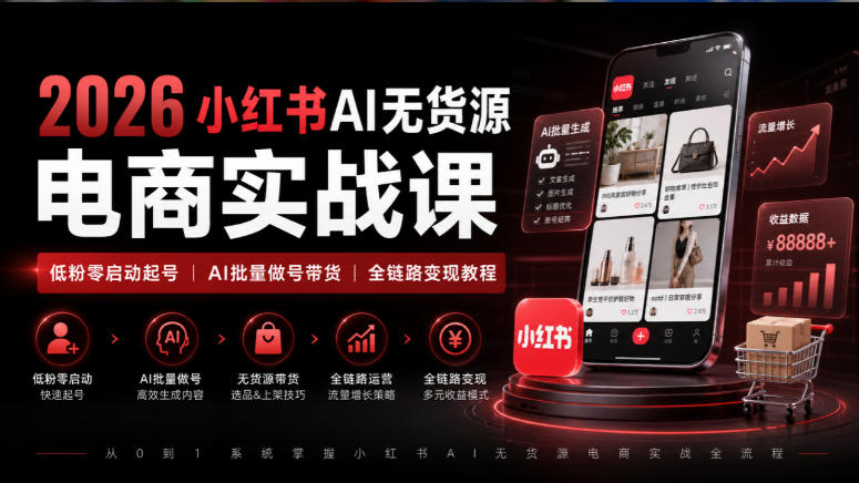 2026小红书AI无货源电商实战课｜低粉零启动起号｜AI批量做号带货全链路变现教程-星阳网创