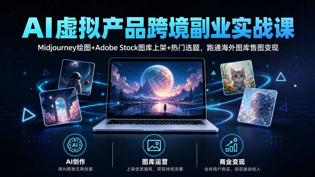 AI虚拟产品跨境副业实战课|Midjourney绘图+Adobe Stock图库上架+热门选题,跑通海外图库售图变现-星阳网创