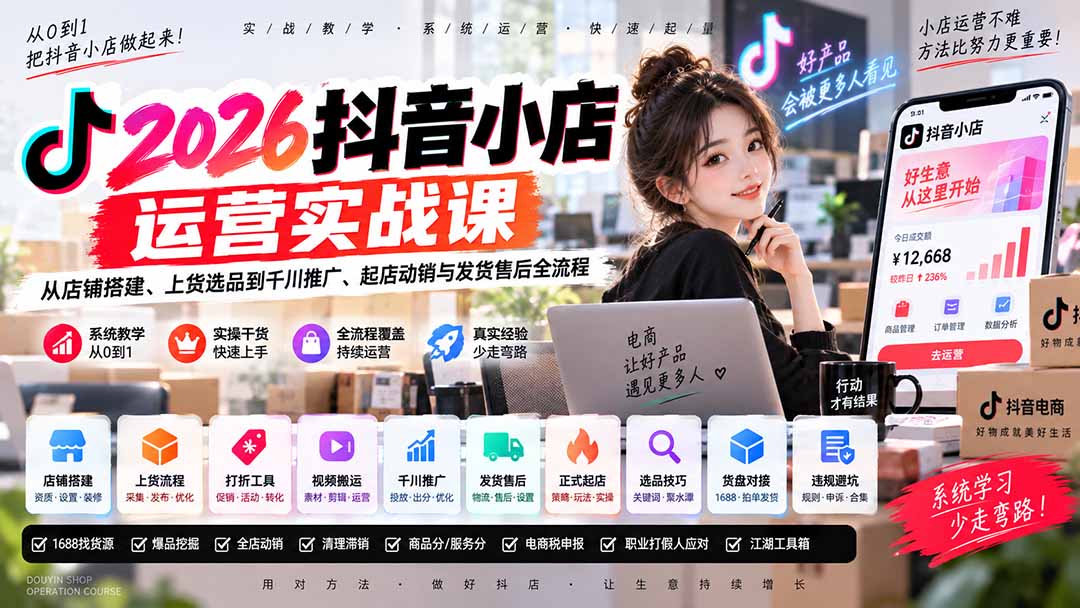 2026抖音小店运营实战课|从店铺搭建、上货选品到千川推广、起店动销与发货售后全流程-星阳网创