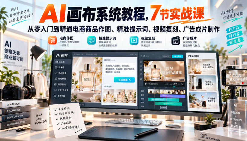 AI画布系统教程,7节实战课从零入门到精通电商商品作图、精准提示词、视频复刻、广告成片制作-星阳网创