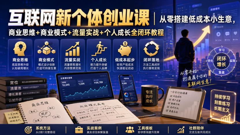 互联网新个体创业课｜从零搭建低成本小生意，商业思维+商业模式+流量实战+个人成长全闭环教程(更新0922)-星阳网创