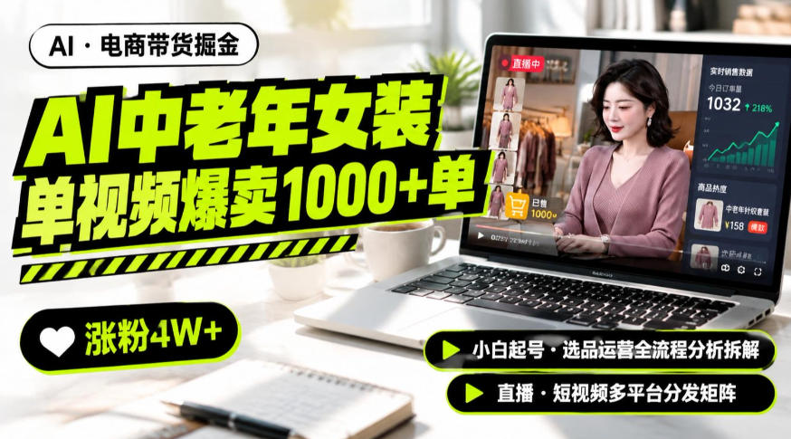 AI中老年服装带货赛道新玩法，一个视频卖出1000多单涨粉4W+，小白起号选品运营全流程分析拆解-星阳网创