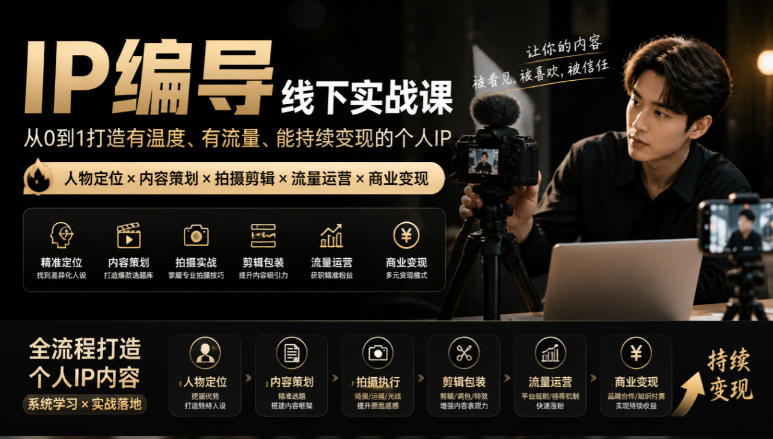 【无水印】IP编导线下实战课,从人物定位到短视频拍摄剪辑,全流程打造有温度、有流量、能持续变现的个人IP内容-星阳网创
