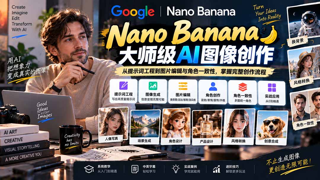 【无水印】Nano Banana大师级AI图像实战课：从提示词工程到图片编辑与角色一致性，掌握完整创作流程-星阳网创
