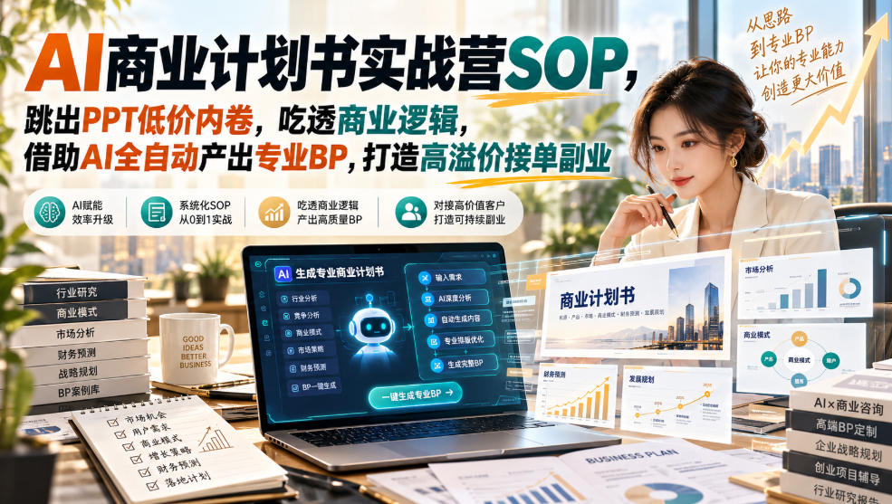 AI商业计划书实战营SOP，跳出PPT低价内卷，吃透商业逻辑，借助AI全自动产出专业BP，打造高溢价接单副业-星阳网创