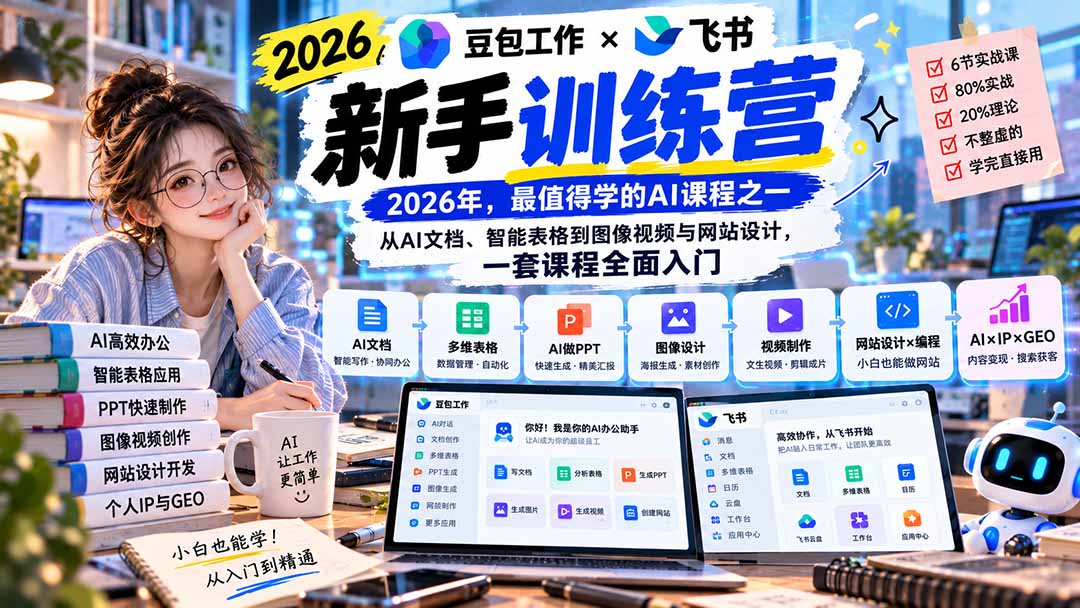 2026豆包工作+飞书新手训练营-9月新课:从AI文档、智能表格到图像视频与网站设计,一套课程全面入门-星阳网创