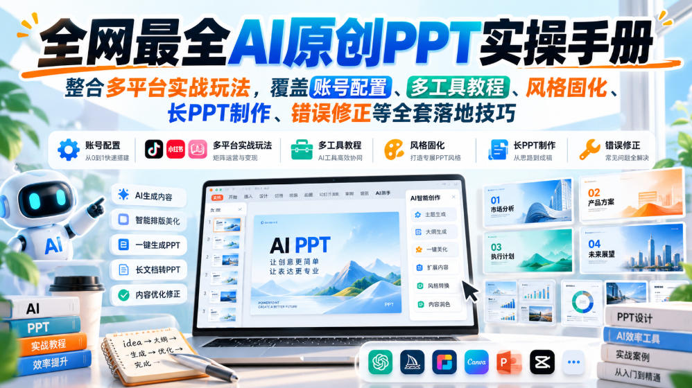 全网最全AI原创PPT实操手册，整合多平台实战玩法，覆盖账号配置、多工具教程、风格固化、长PPT制作、错误修正等全套落地技巧-星阳网创