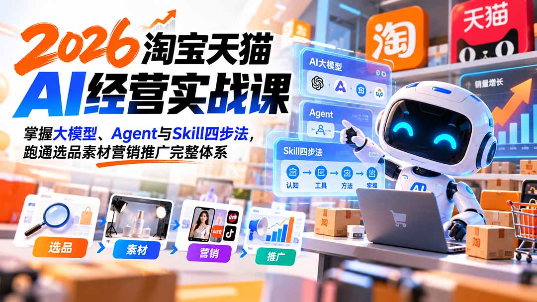 【无水印】2026淘宝天猫AI经营实战课:掌握大模型、Agent与Skill四步法,跑通选品素材营销推广完整体系-星阳网创