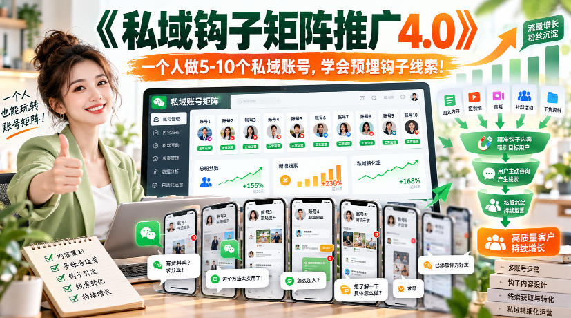 【无水印】《私域钩子矩阵推广4.0》一个人做5-10个私域账号,学会预埋钩子线索!-星阳网创