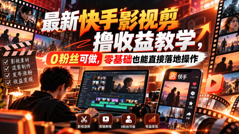 最新快手影视混剪撸收益教学,0粉丝可做,零基础也能直接落地操作-星阳网创