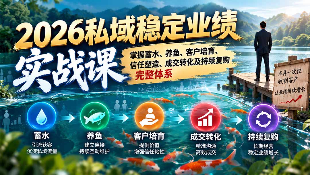 2026私域稳定业绩实战课:掌握蓄水、养鱼、客户培育、信任塑造、成交转化及持续复购完整体系-星阳网创