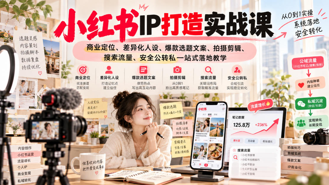 小红书ip打造实战课,商业定位、差异化人设、爆款选题文案、拍摄剪辑、搜索流量、安全公转私一站式落地教学-星阳网创