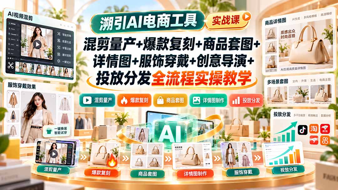 溯引AI电商工具实战课:混剪量产+爆款复刻+商品套图+详情图+服饰穿戴+创意导演+投放分发全流程实操教学-星阳网创