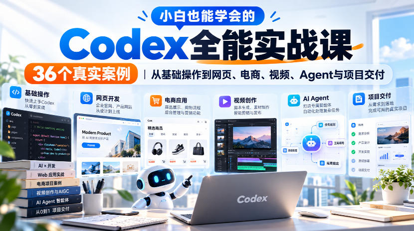 小白也能学会的Codex全能实战课|36个真实案例,从基础操作到网页、电商、视频、Agent与项目交付-星阳网创