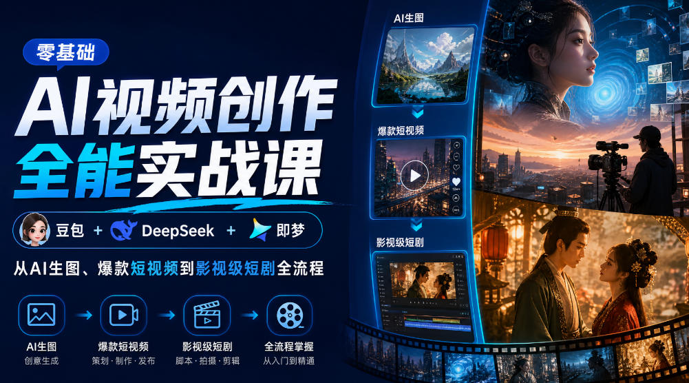 零基础AI视频创作全能实战课|豆包+DeepSeek+即梦,从AI生图、爆款短视频到影视级短剧全流程-星阳网创
