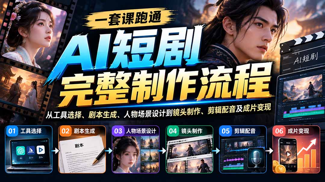 一套课跑通AI短剧完整制作流程:从工具选择、剧本生成、人物场景设计到镜头制作、剪辑配音及成片变现-星阳网创