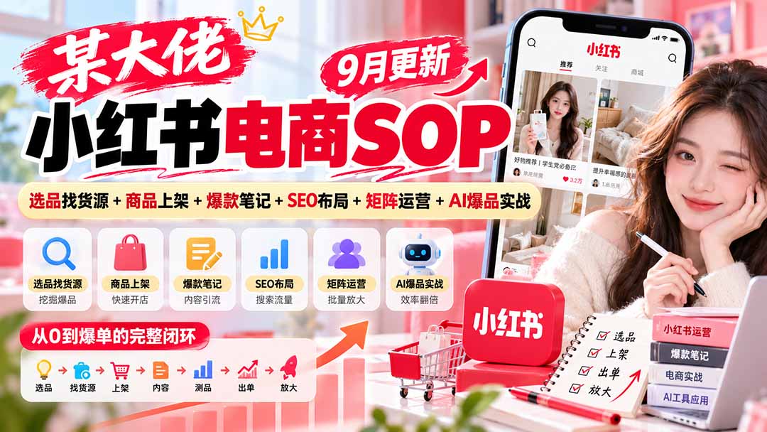 某大佬小红书电商SOP｜9月更新：选品找货源+商品上架+爆款笔记+SEO布局+矩阵运营+AI爆品实战-星阳网创