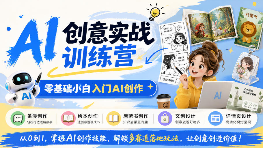 AI创意实战训练营，零基础小白入门AI创作，解锁条漫、绘本、启蒙书、文创、详情页多赛道落地玩法-星阳网创
