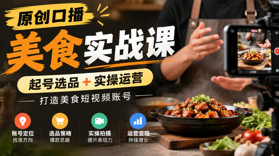 原创口播美食实战课,起号选品+实操运营,打造美食短视频账号-星阳网创