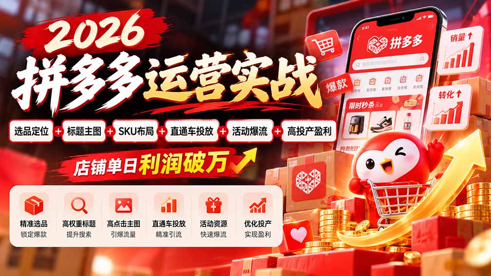 2026拼多多运营实战-更新1002：选品定位+标题主图+SKU布局+直通车投放+活动爆流+高投产盈利 店铺单日利润破万-星阳网创
