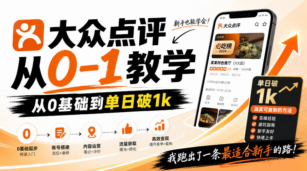大众点评分成从0-1教学,从0基础到单日破1k,我跑出了一条最适合新手的路-星阳网创